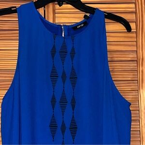 Apt‎ 9 Embroidered High Neck Blue Shift Dress Large New With Tags
